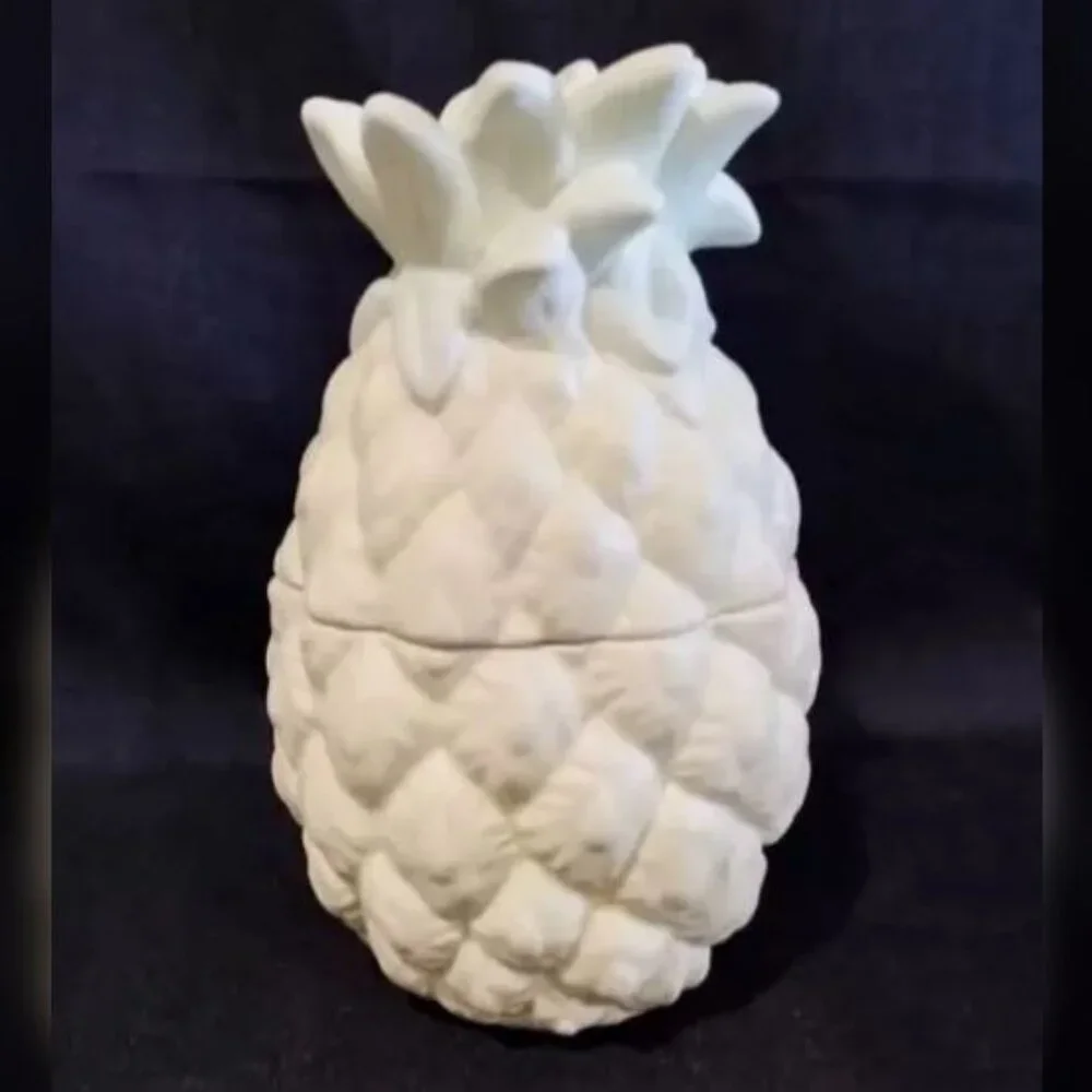 Vintage Ceramic Hand Made Pastel Yellow Pineapple Lidded Canister Cookie Jar